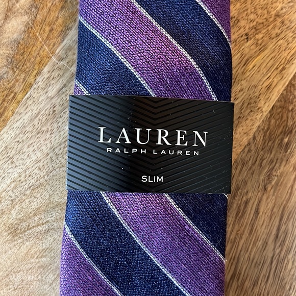 RALPH LAUREN Mens SLIM tie Graphic Stripe Print Purple & Blue Career fun $89 NEW - Picture 4 of 16